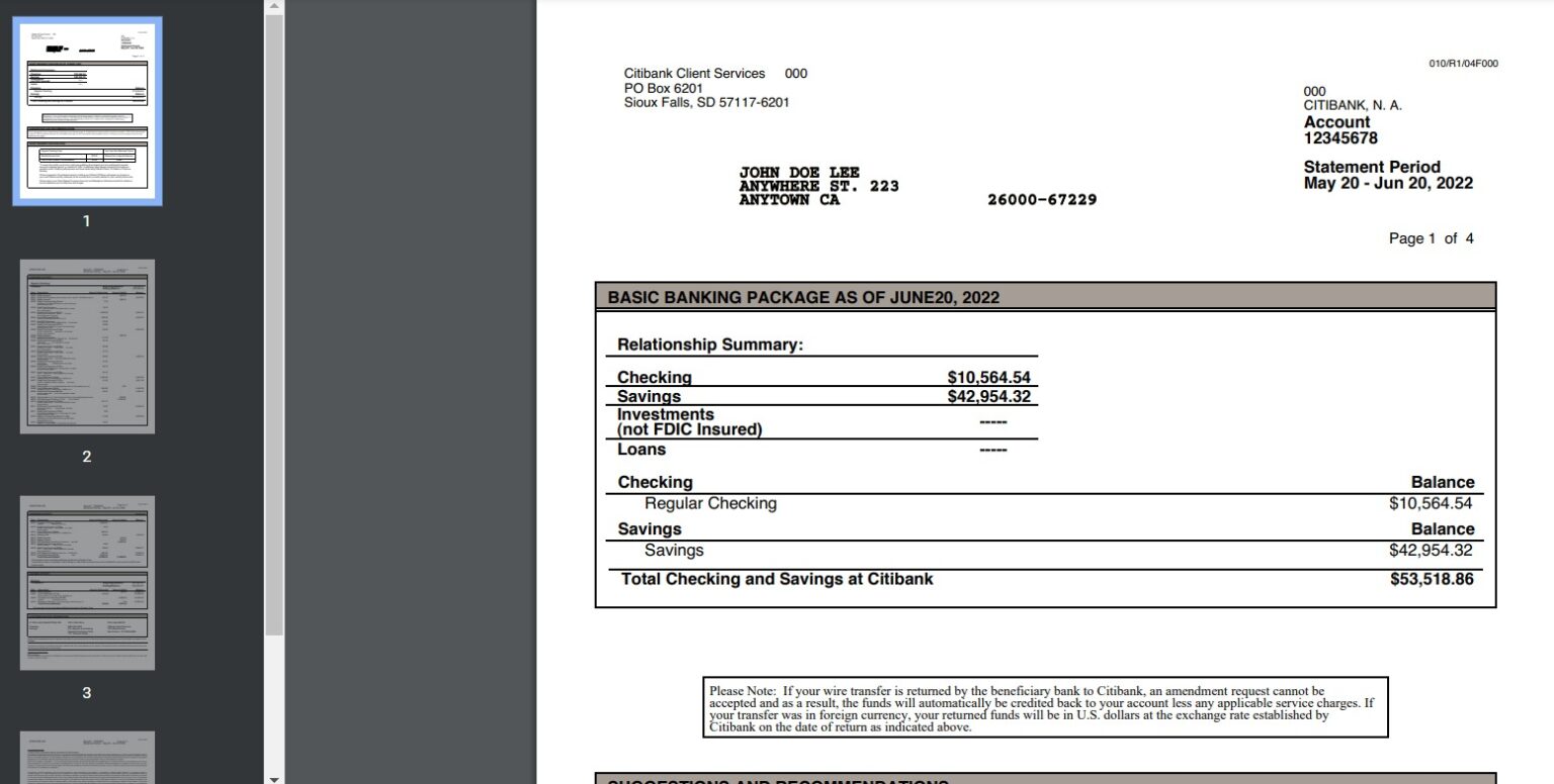 Citibank Statement (PDF) Verdoc