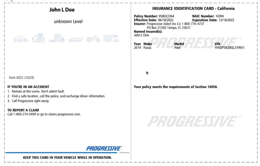 Insurance Identification Card (California) Verdoc